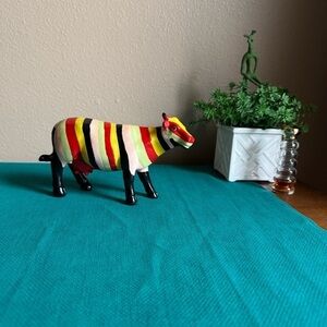 K’s Collection Yellow and red striped hand painted Cow figurine